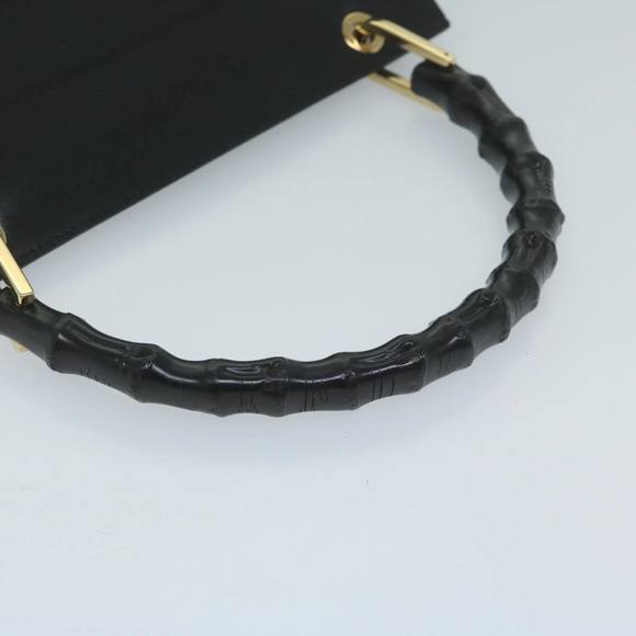 GUCCI Bamboo Hand Bag Leather Black 001 3444 1887 Auth 61693 - Picture 7 of 16